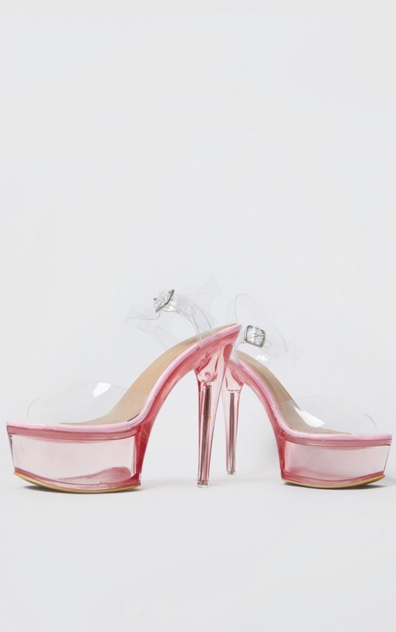 Pantofi Cu Toc Pretty Little Thing Extreme Clear Platforma Roz | GZUJ32951
