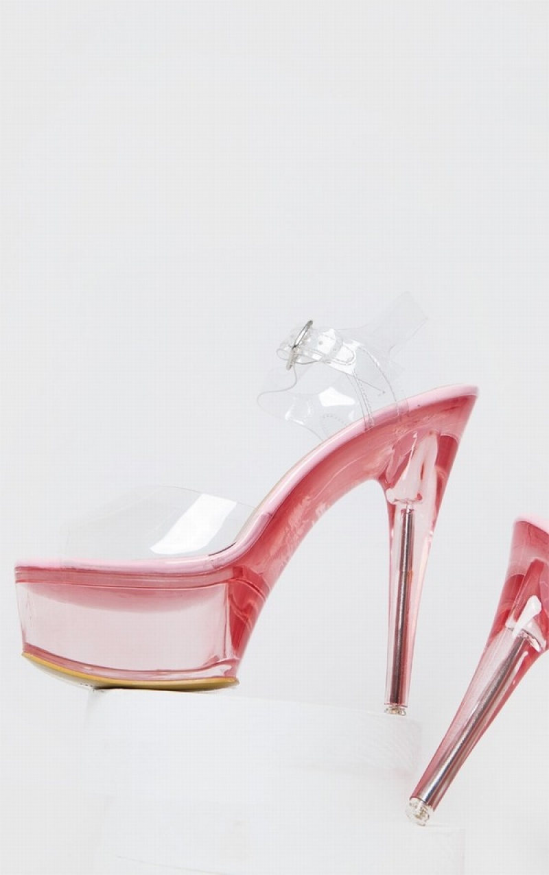 Pantofi Cu Toc Pretty Little Thing Extreme Clear Platforma Roz | GZUJ32951