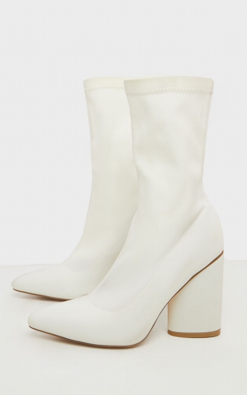 Pantofi Cu Toc Pretty Little Thing Grosolan Block Sock Albi | MAGX85670