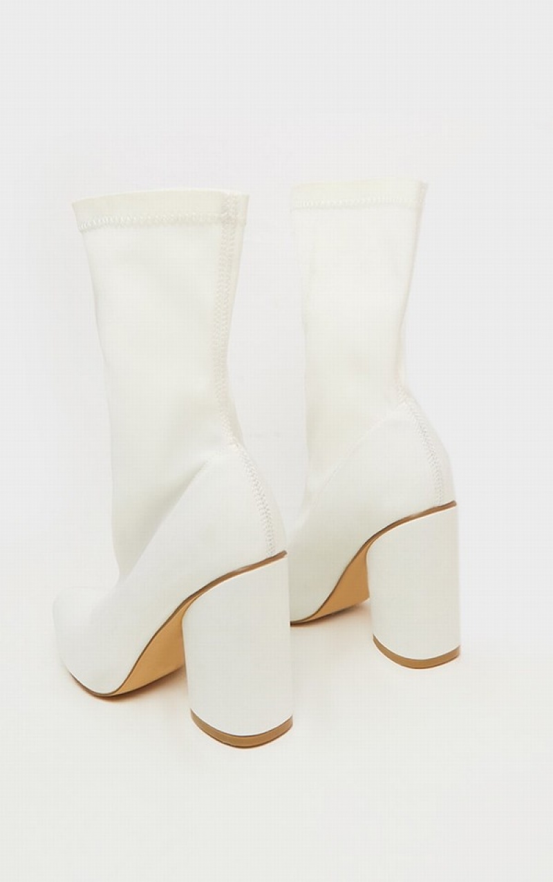 Pantofi Cu Toc Pretty Little Thing Grosolan Block Sock Albi | MAGX85670
