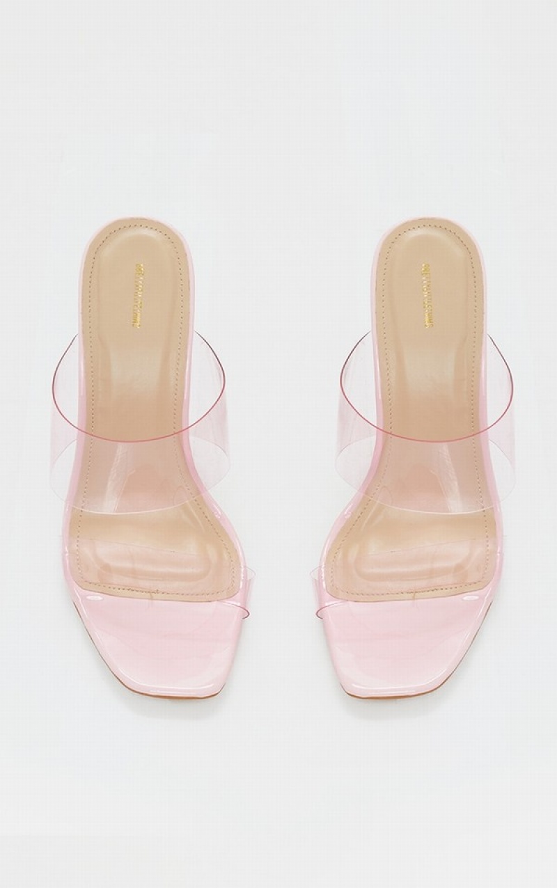 Pantofi Cu Toc Pretty Little Thing Largi Fit Tinted Clear Twin Straps Roz | UASV96108