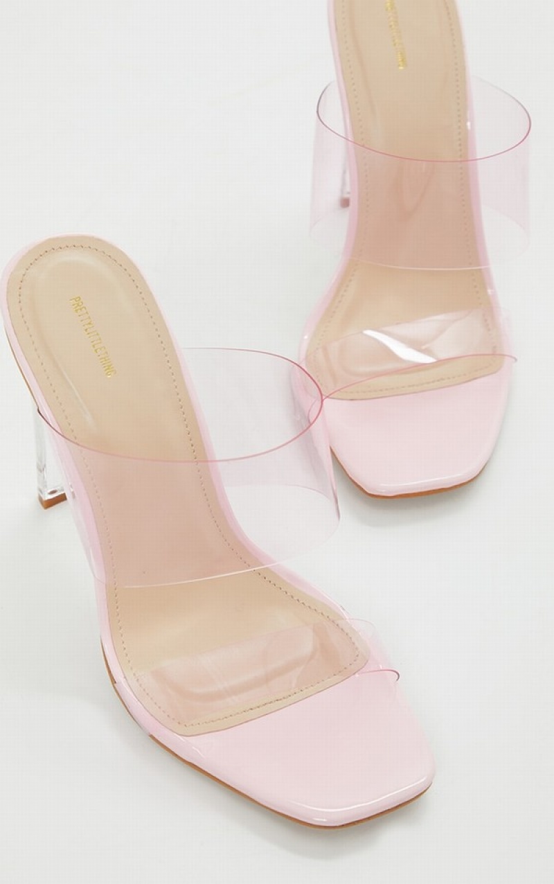 Pantofi Cu Toc Pretty Little Thing Largi Fit Tinted Clear Twin Straps Roz | UASV96108