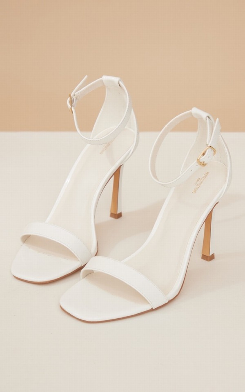 Pantofi Cu Toc Pretty Little Thing Largi Fit PU Clasici Square Toed Barely There High Albi | CDRB03489