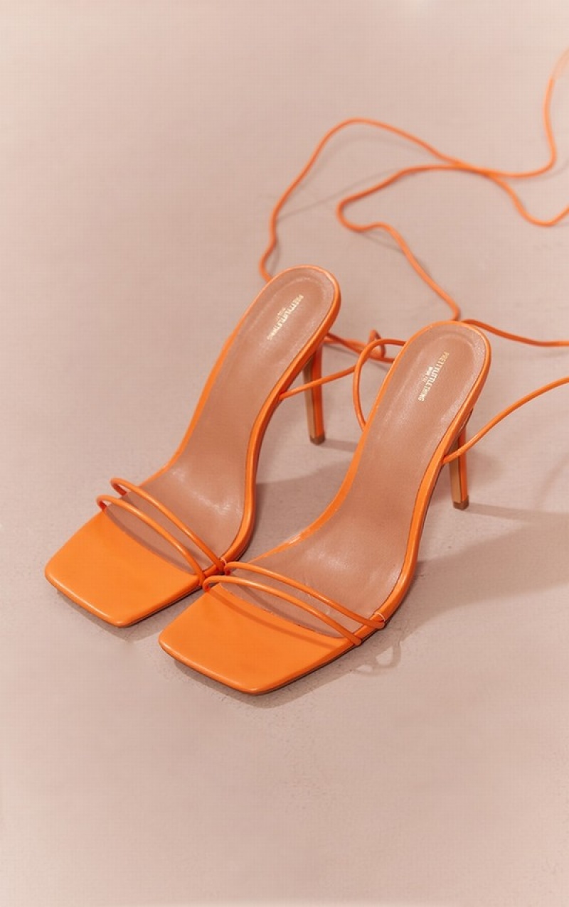 Pantofi Cu Toc Pretty Little Thing Largi Fit Pu Square Toed Barely There Thin Twin Curea High Portocalii | MLCZ82016