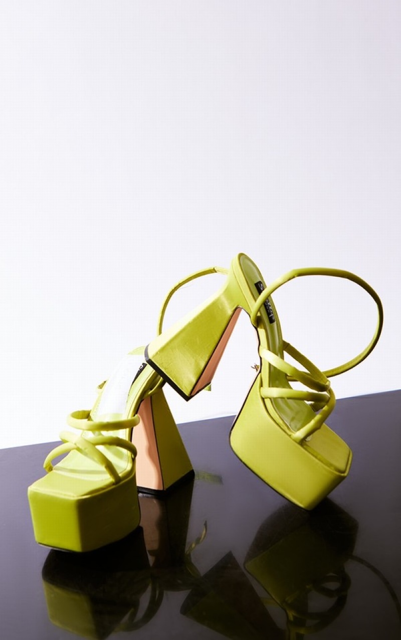 Pantofi Cu Toc Pretty Little Thing Lime Shellys London Blondie Platforma Verzi Deschis | YPLU07149