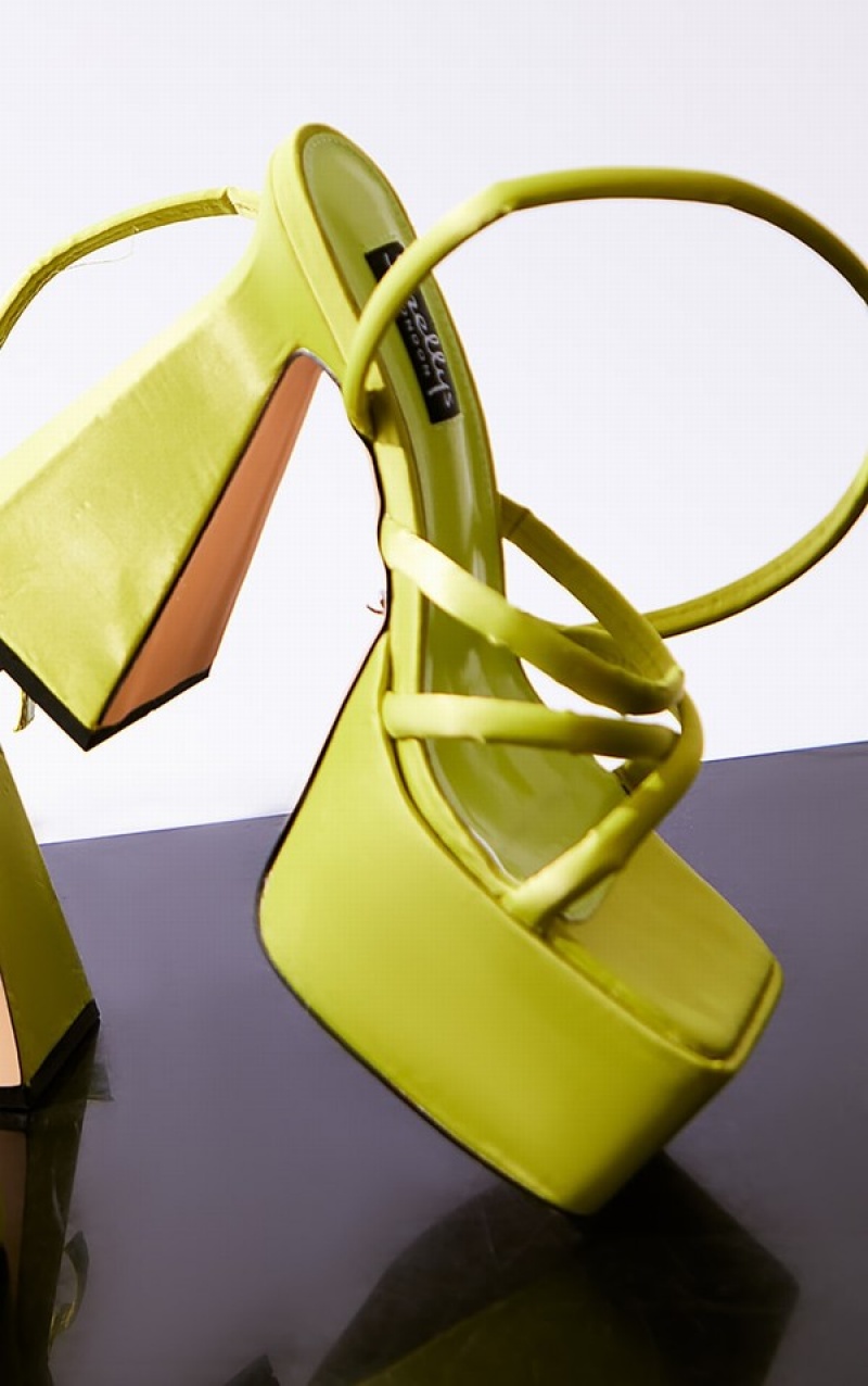 Pantofi Cu Toc Pretty Little Thing Lime Shellys London Blondie Platforma Verzi Deschis | YPLU07149