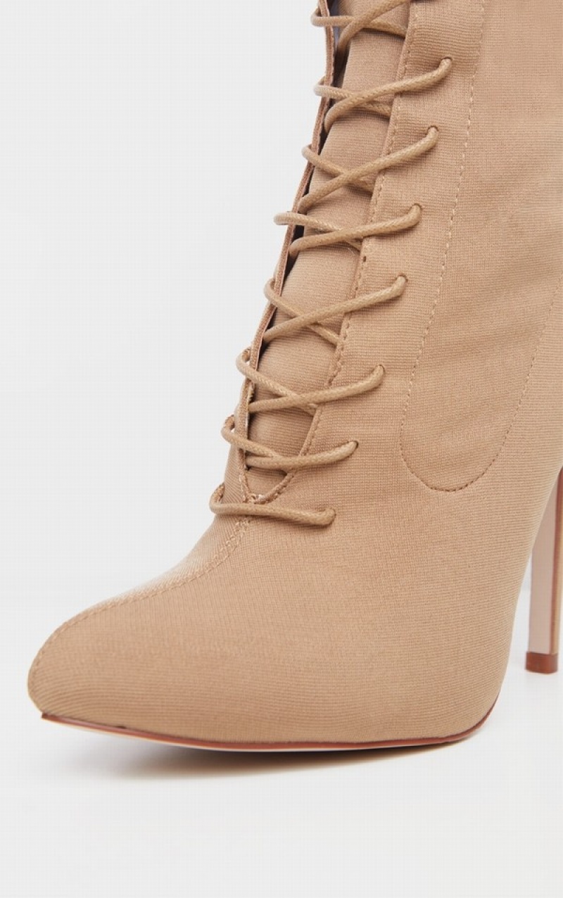 Pantofi Cu Toc Pretty Little Thing Mazy Nude Dantela Up Sock Bej | VZMY46510