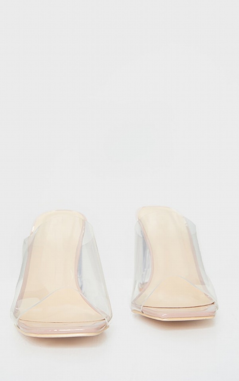 Pantofi Cu Toc Pretty Little Thing Nude Largi Fit Clear FlaBlocks Bej | GAOH61709