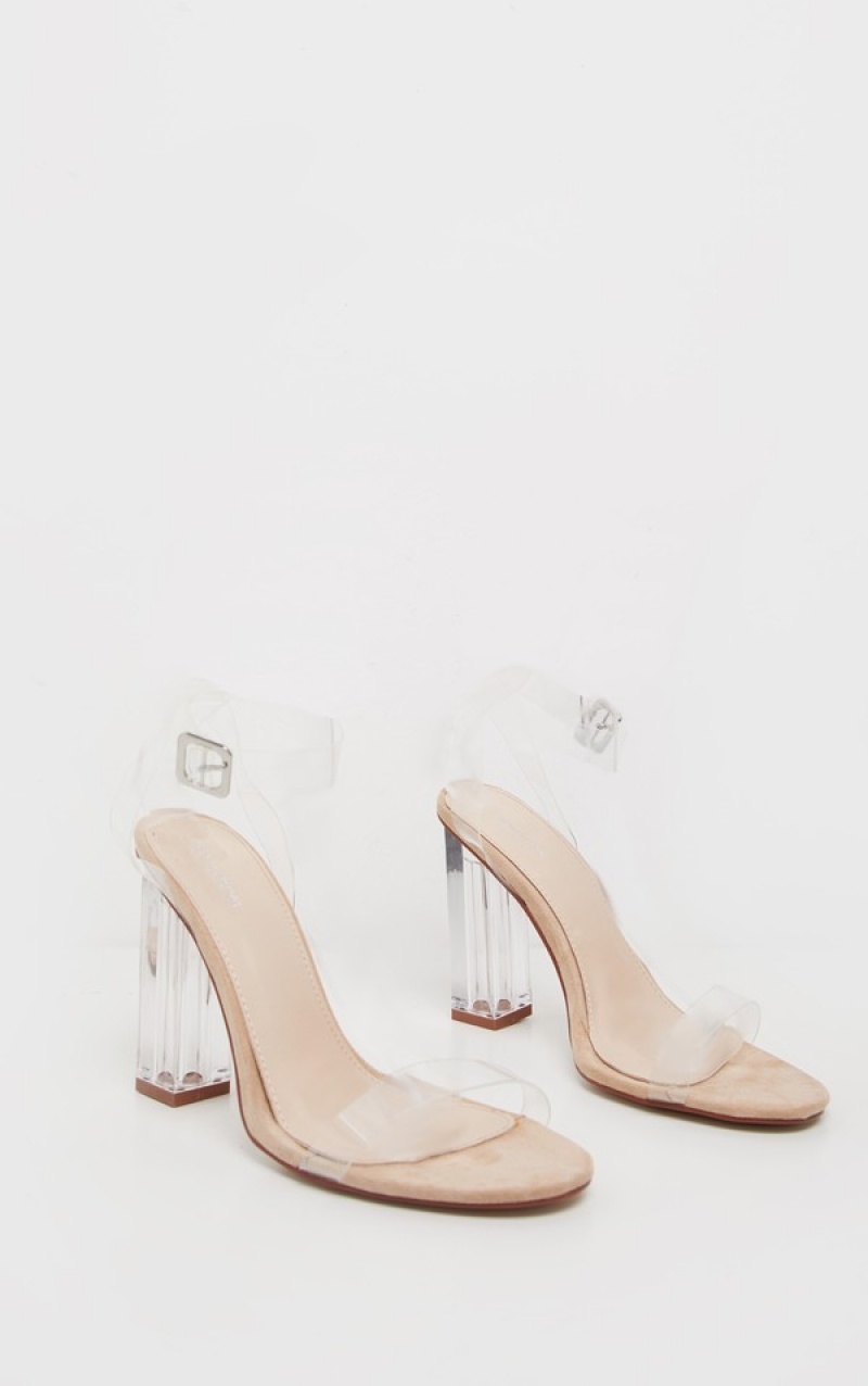 Pantofi Cu Toc Pretty Little Thing Nude Largi Fit Clear Block Bej | OPBS70824