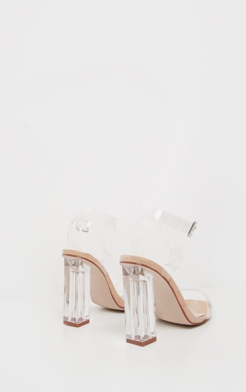 Pantofi Cu Toc Pretty Little Thing Nude Largi Fit Clear Block Bej | OPBS70824