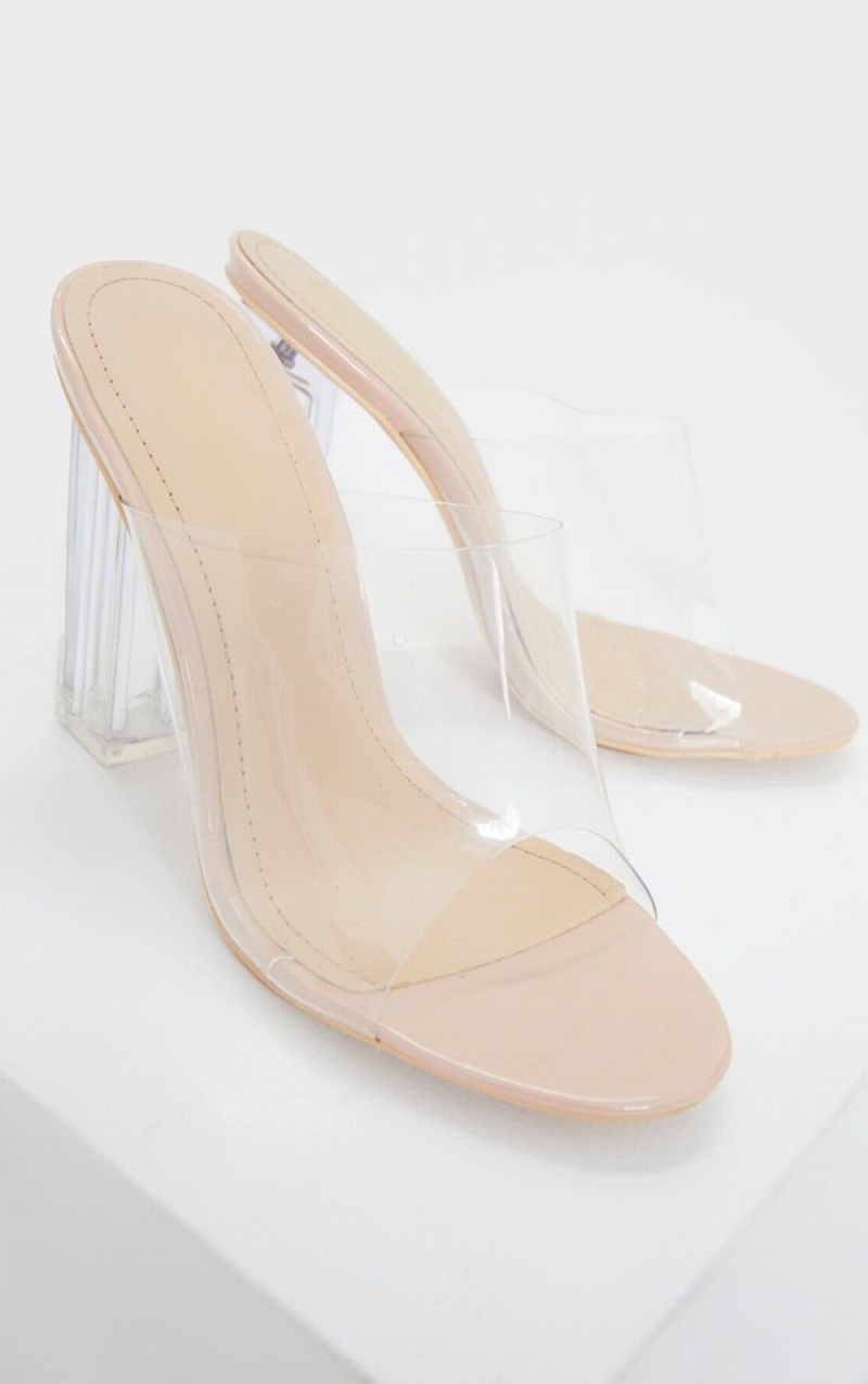 Pantofi Cu Toc Pretty Little Thing Nude Clear High Block Bej | NFCP78169