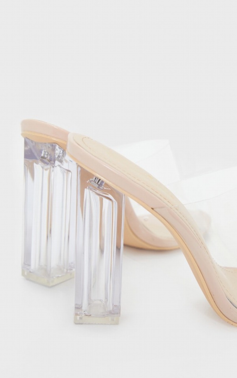 Pantofi Cu Toc Pretty Little Thing Nude Clear High Block Bej | NFCP78169