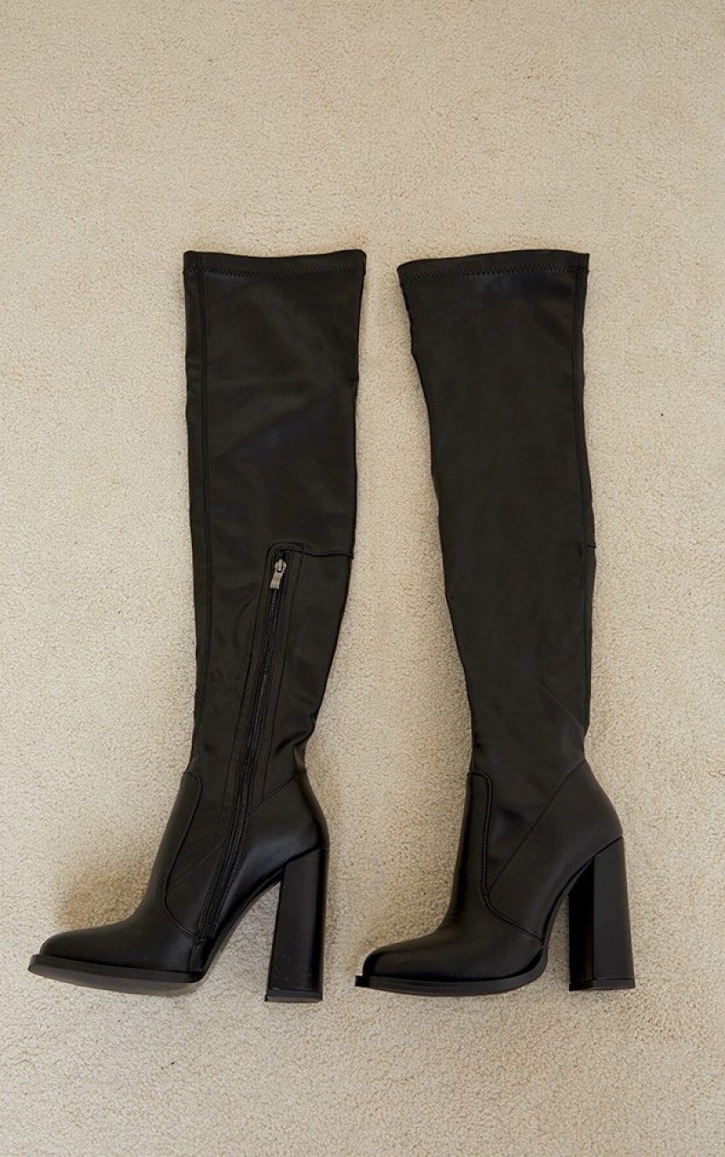 Pantofi Cu Toc Pretty Little Thing PU Edge Highed Over The Knee Negrii | RTKM52397