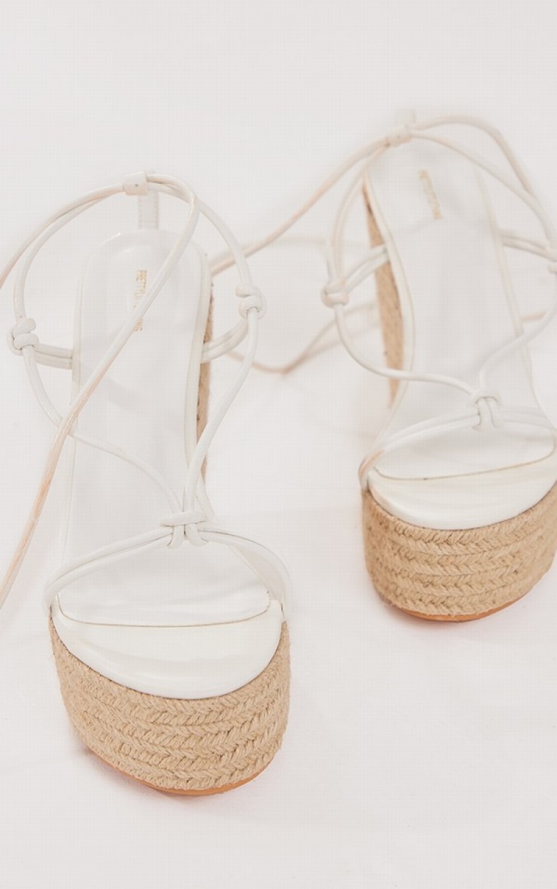 Pantofi Cu Toc Pretty Little Thing PU Twist Curea Dantela Up Highed Espadrile Wedges Albi | BFXY93768