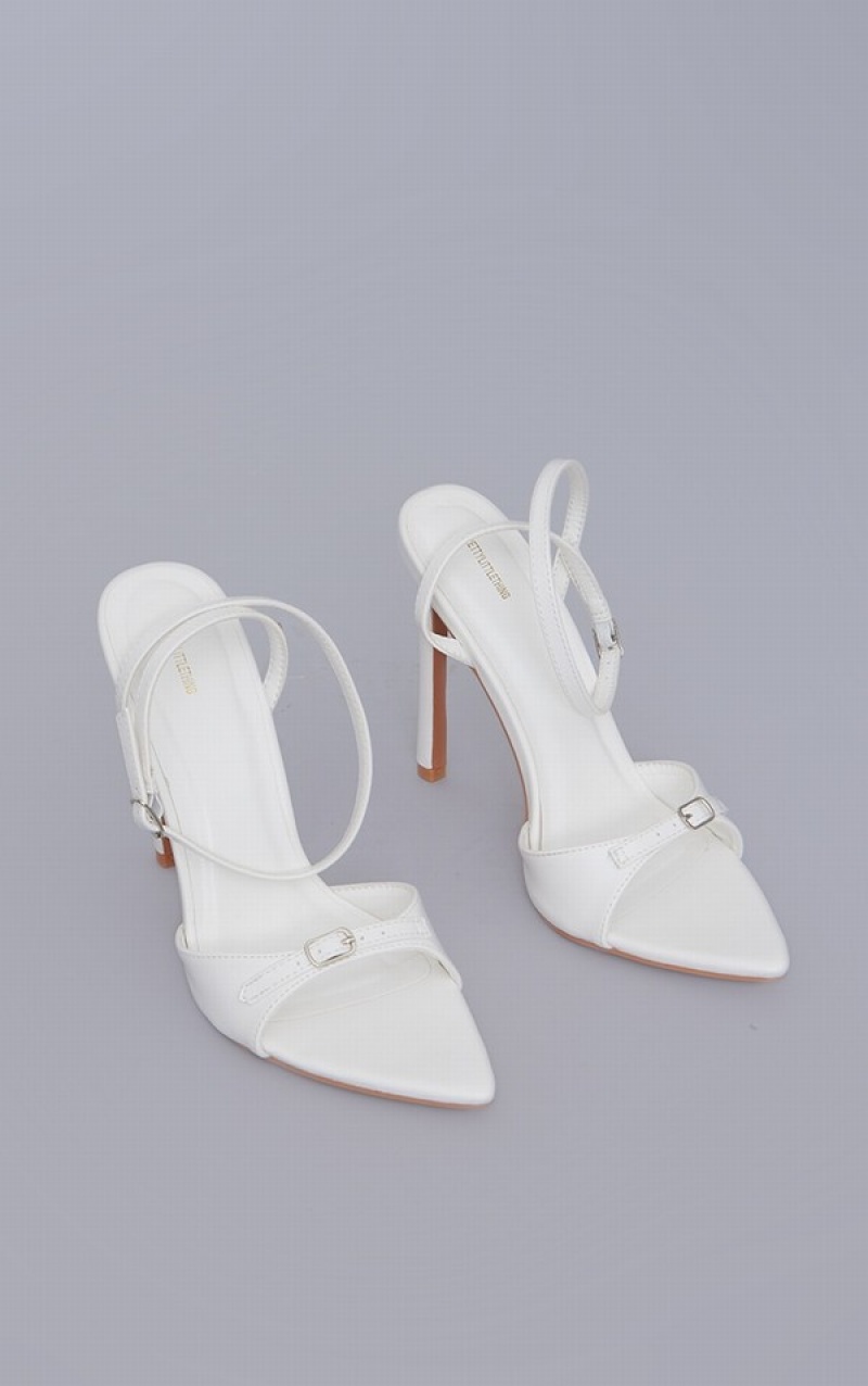 Pantofi Cu Toc Pretty Little Thing Pointed Bombeu Barely There Cu Catarama Strappys Albi | BLWP42835