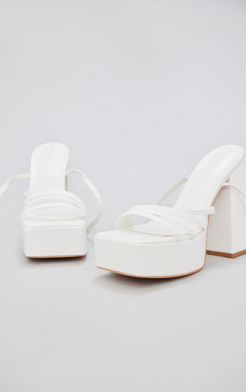 Pantofi Cu Toc Pretty Little Thing Pu Square Bombeu Platforma Cu Bretele Albi | AFYQ94208