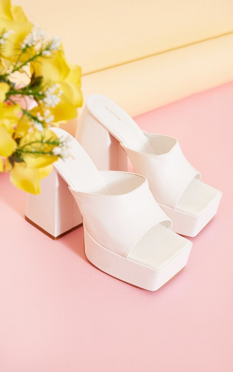Pantofi Cu Toc Pretty Little Thing Pu Square Bombeu Extreme Platforms Albi | NJER76823