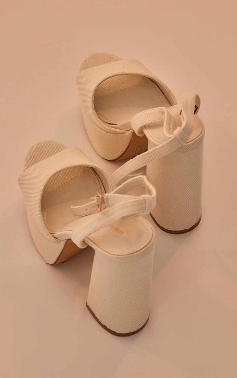 Pantofi Cu Toc Pretty Little Thing Round Bombeu Patch Lucru Highed Platforma Bej | YOPI65328