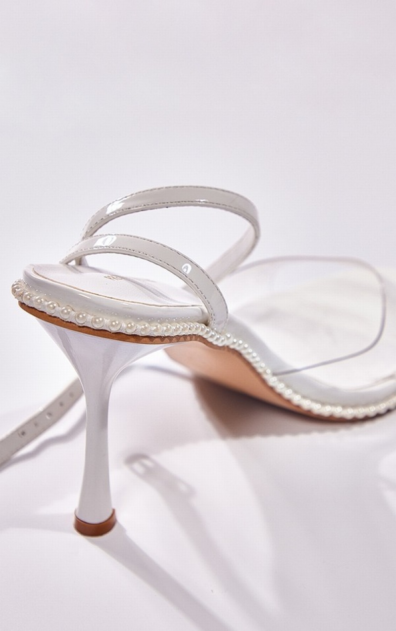 Pantofi Cu Toc Pretty Little Thing Round Pearl Edging Clear Curea High Albi | QCSG68074