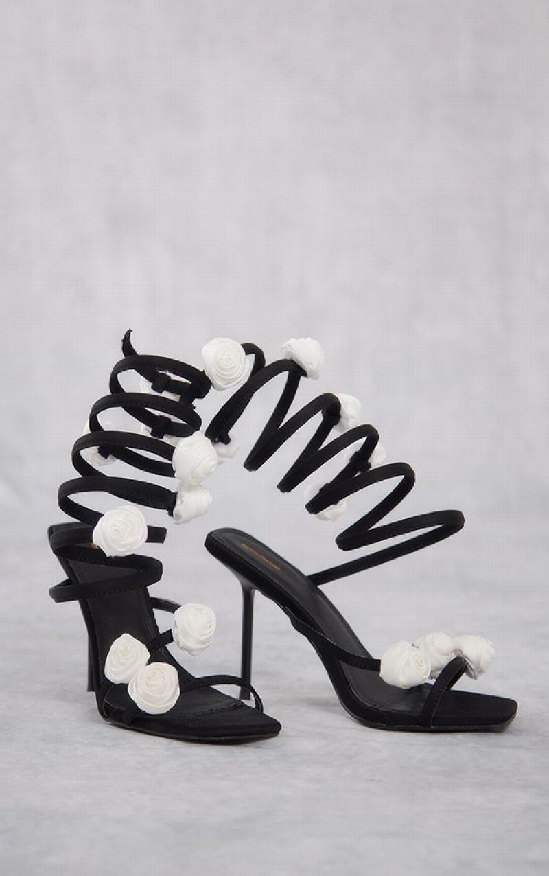 Pantofi Cu Toc Pretty Little Thing Square Bombeu Detail Spiral High Negrii | TKEI40591