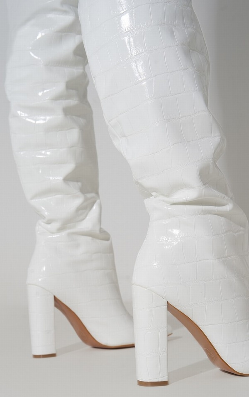 Pantofi Cu Toc Pretty Little Thing Thigh High Point Block Albi | CPTW87451