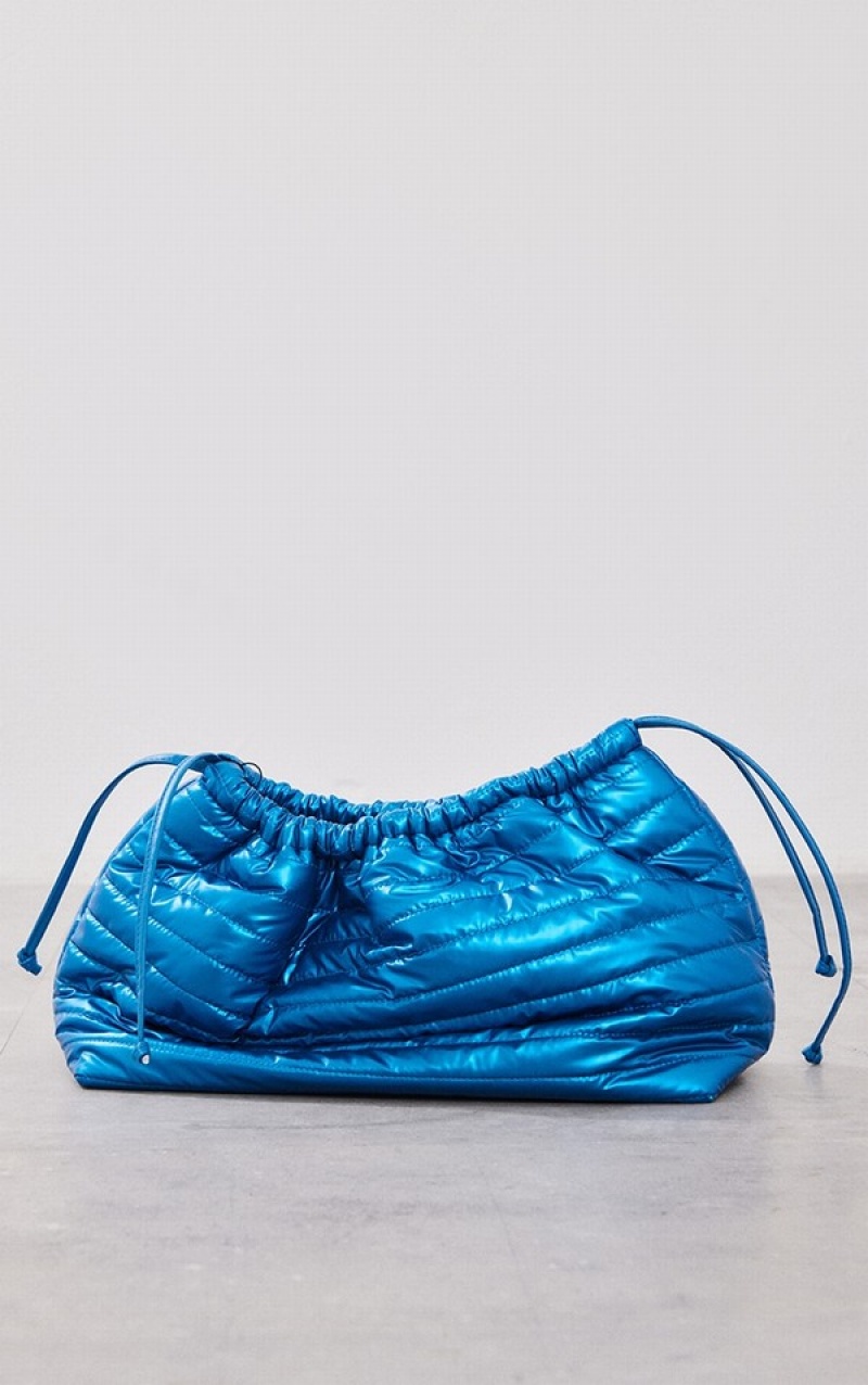 Poșete Pretty Little Thing Bright Matlasat Slouchy Albastri Deschis | UIRL93721
