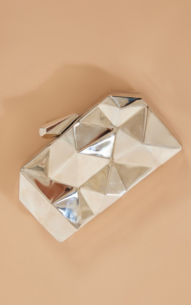 Poșete Pretty Little Thing Geometric Box Argintii | PEMK62739