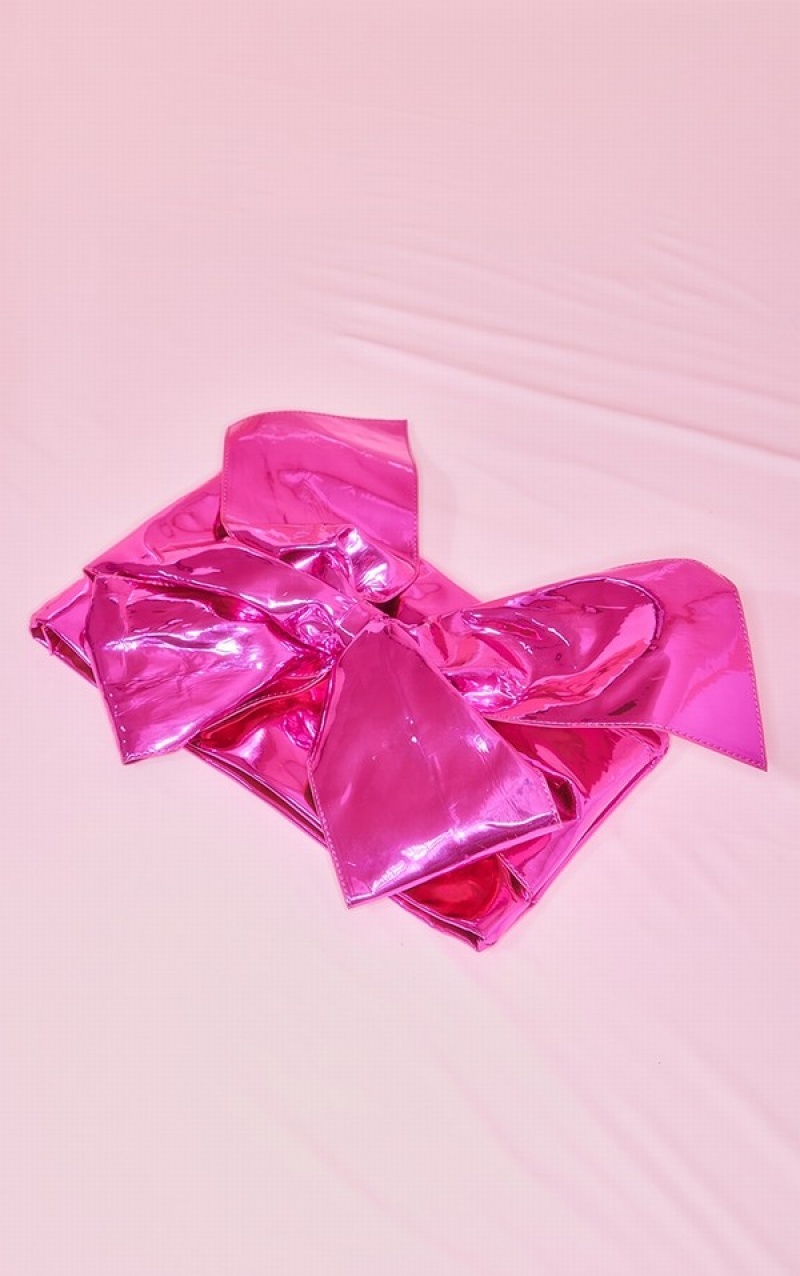 Poșete Pretty Little Thing Metallic Oversized Bow Roz | TDPU13795