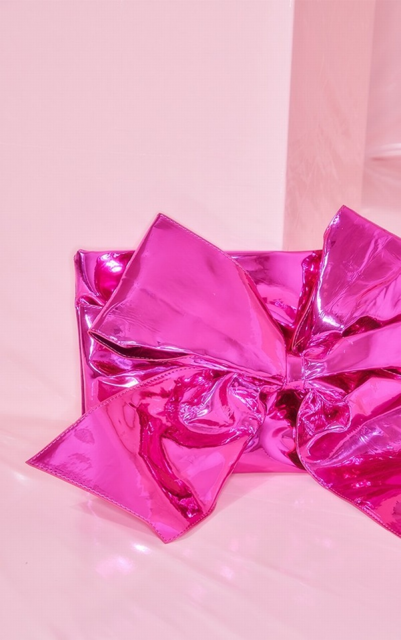 Poșete Pretty Little Thing Metallic Oversized Bow Roz | TDPU13795