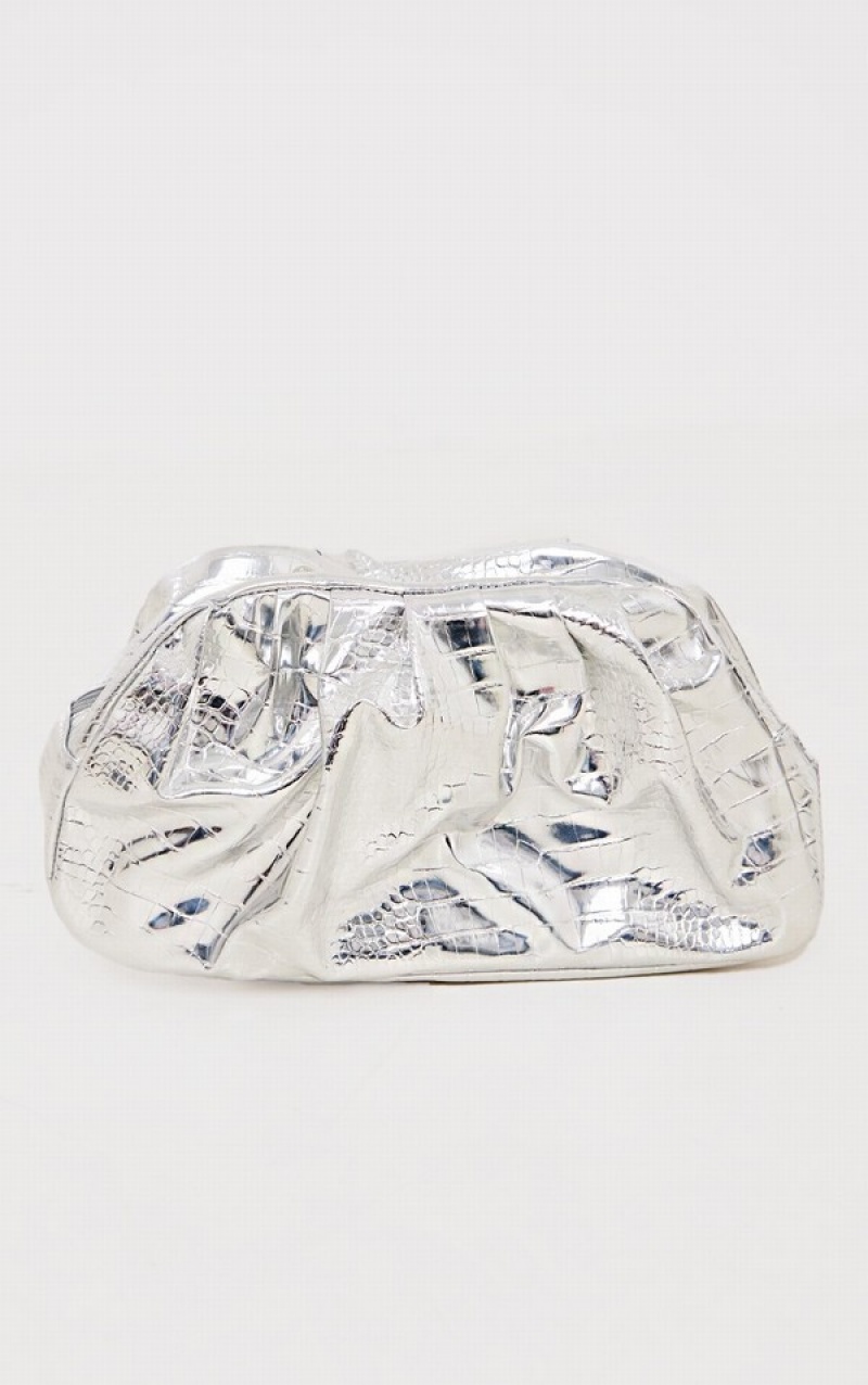 Poșete Pretty Little Thing Metallic Slouchy Argintii | QFWJ30162