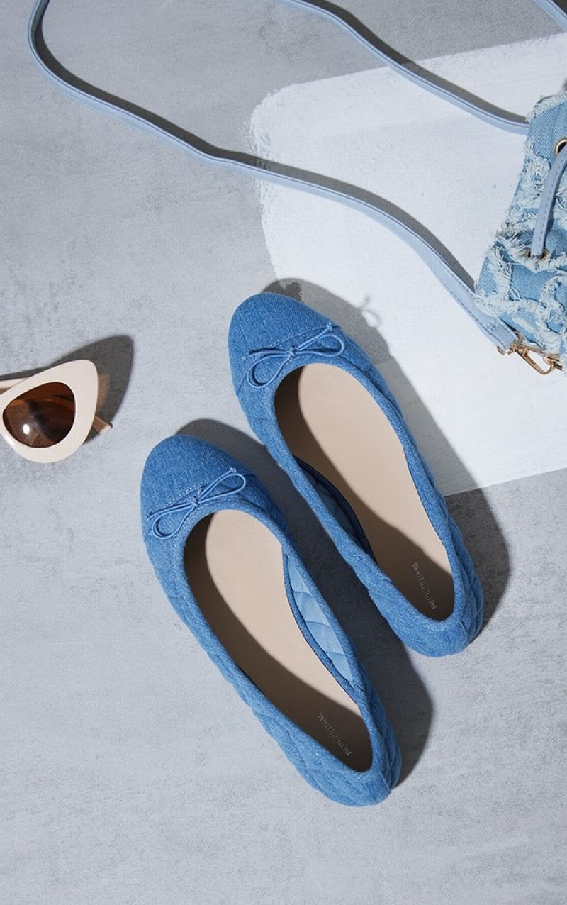 Pumps Pretty Little Thing Bow Matlasat Ballet Albastri | MWAS20913