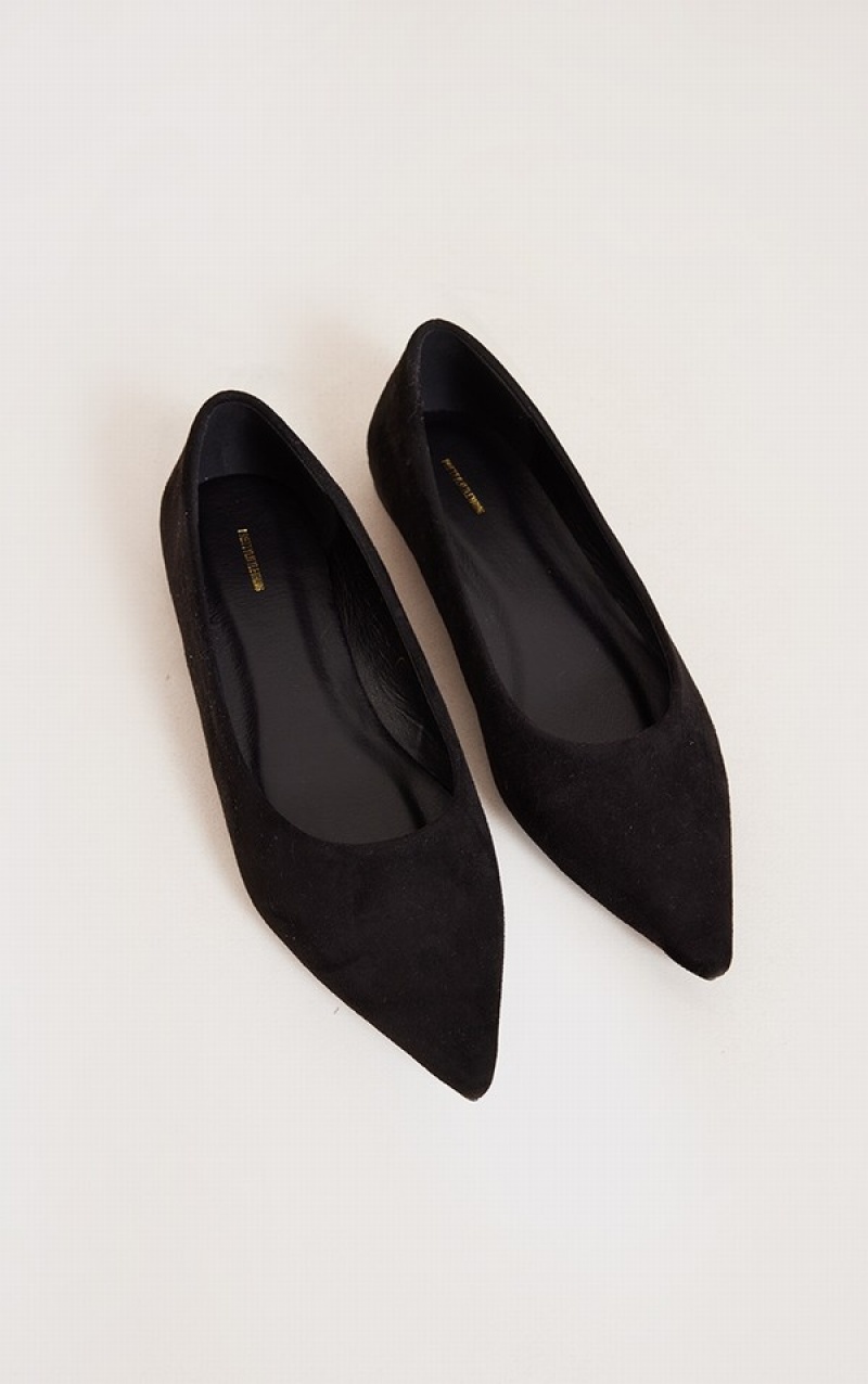 Pumps Pretty Little Thing Faux Piele Intoarsa Point Bombeu Ballet Negrii | LYGE82379