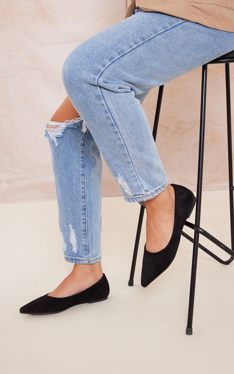 Pumps Pretty Little Thing Faux Piele Intoarsa Point Bombeu Ballet Negrii | LYGE82379