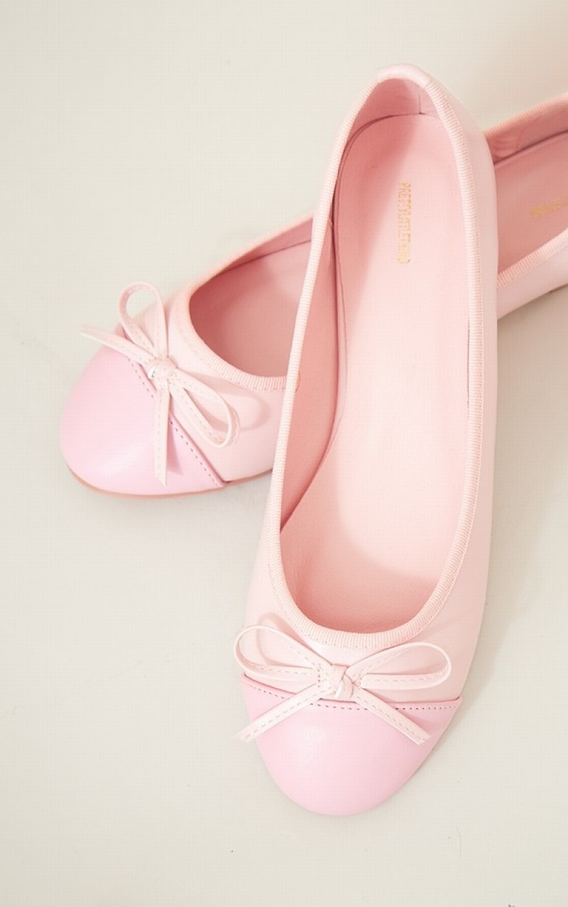 Pumps Pretty Little Thing PU Contrast Bombeu Bow Detail Ballet Roz | OQYF79351