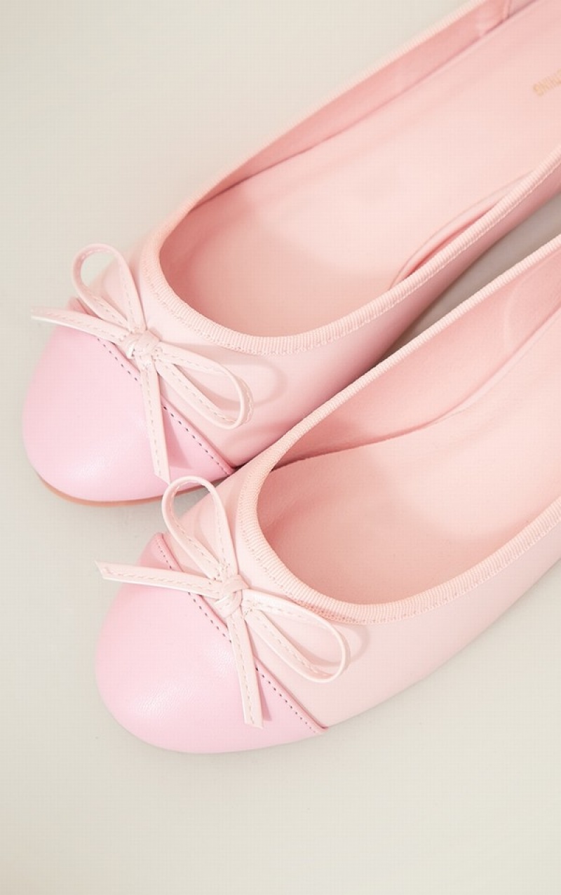 Pumps Pretty Little Thing PU Contrast Bombeu Bow Detail Ballet Roz | OQYF79351