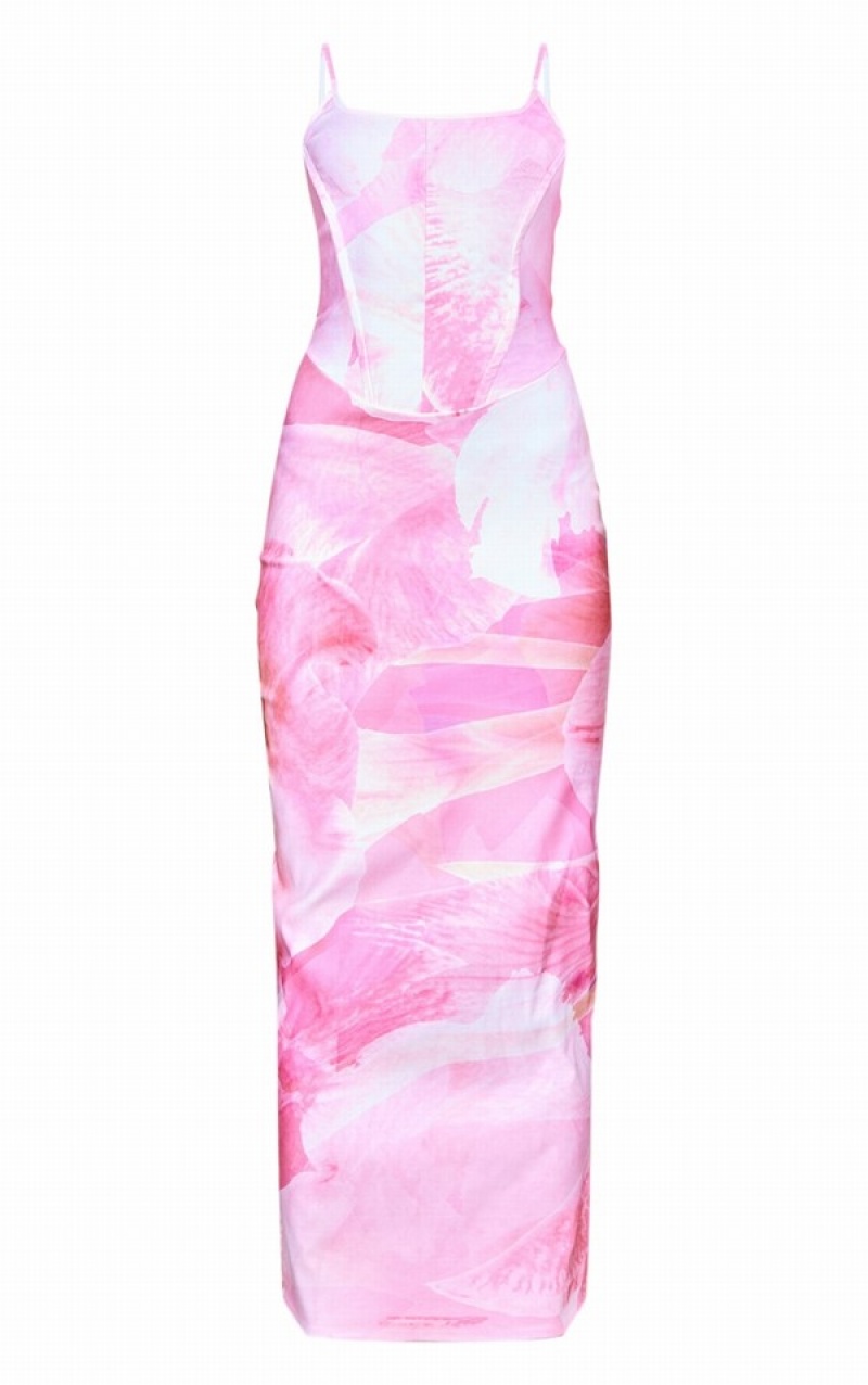 Rochie Pretty Little Thing Baby Abstract Bengaline Corset Cu Bretele Midaxi Roz | VBOY10475