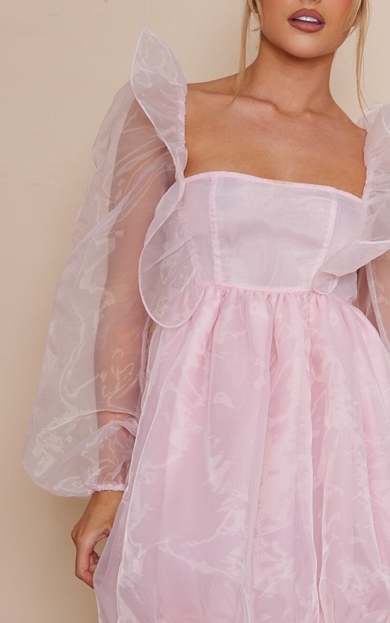 Rochie Pretty Little Thing Baby Organza Balloon Sleeve Puffball Roz | CXVG48761