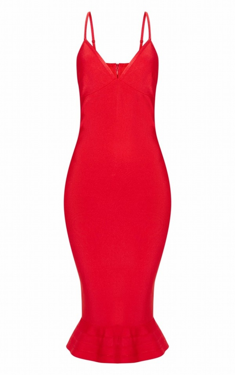 Rochie Pretty Little Thing Bandage Cu Bretele Frill Hem Rosii | ZGSO89627
