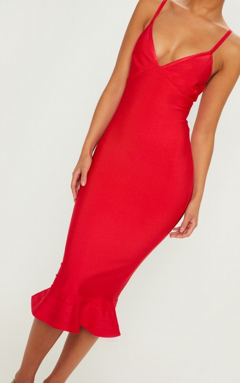 Rochie Pretty Little Thing Bandage Cu Bretele Frill Hem Rosii | ZGSO89627