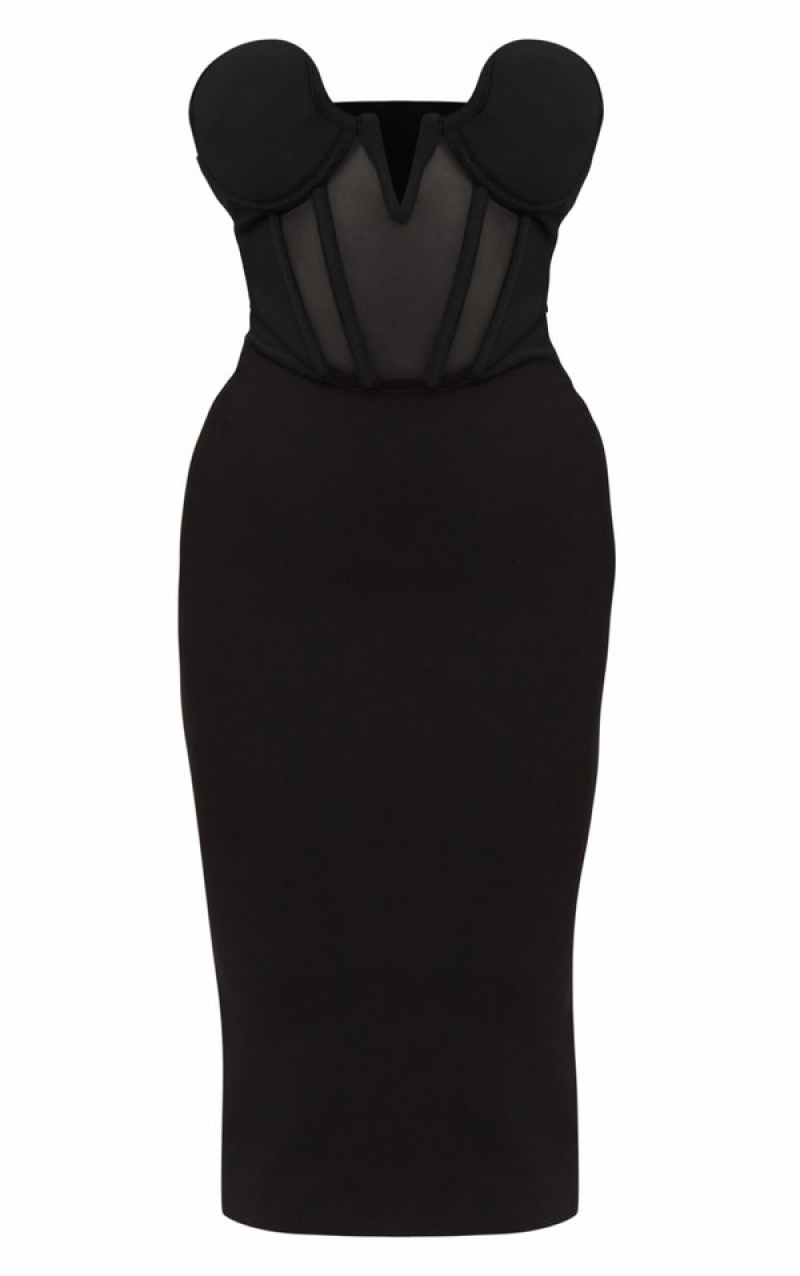Rochie Pretty Little Thing Bandage V Bar Corset Midaxi Negrii | PQWG15396