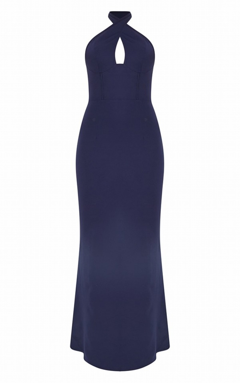 Rochie Pretty Little Thing Bridesmaid Corset Detail Cross Front Maxi Bleumarin | FODG53106