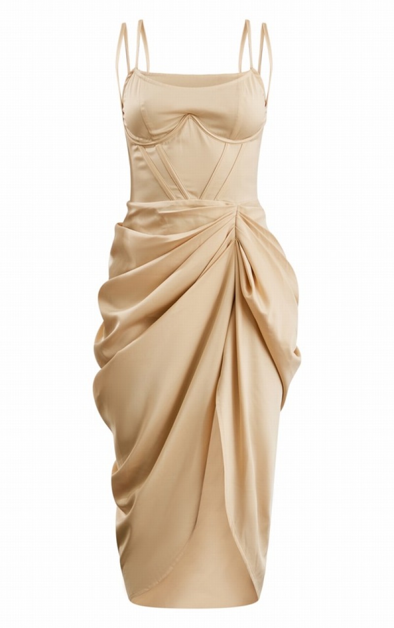 Rochie Pretty Little Thing Champagne Satin UnderwiDraped Bej | AYBI40167