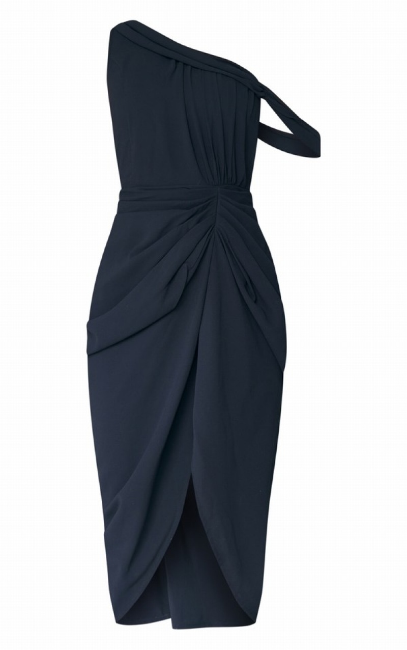 Rochie Pretty Little Thing Chiffon Asymmetric Curea Draped Negrii | SDZG62314
