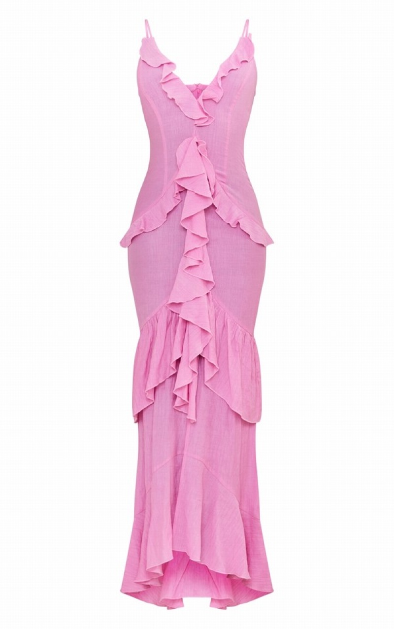 Rochie Pretty Little Thing Cizme Inalte TextuFrill Maxi Roz | OXMH51062