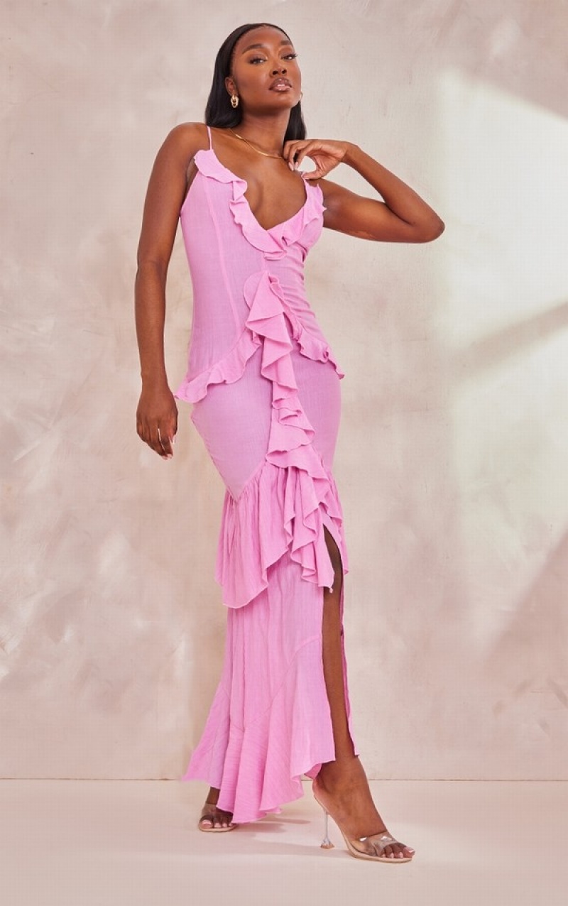 Rochie Pretty Little Thing Cizme Inalte TextuFrill Maxi Roz | OXMH51062