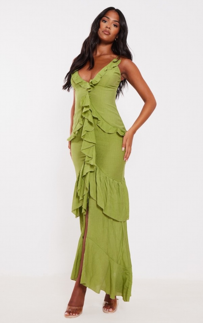 Rochie Pretty Little Thing Cizme Inalte Frill TextuMaxi Masline Verzi | SWMV42690