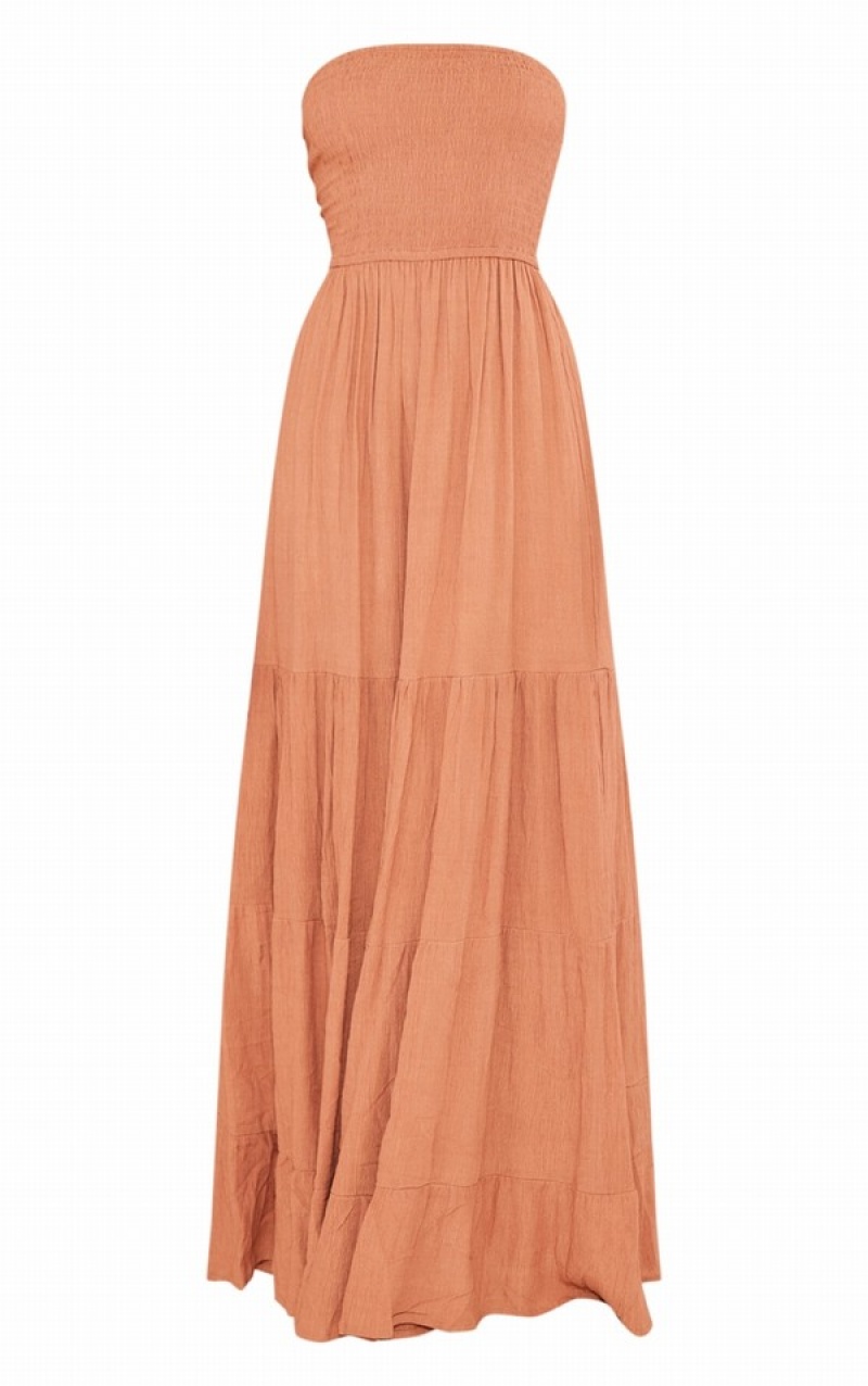 Rochie Pretty Little Thing Clay TextuShirBandeau TieFloaty Maxi Corai | BHOI85372