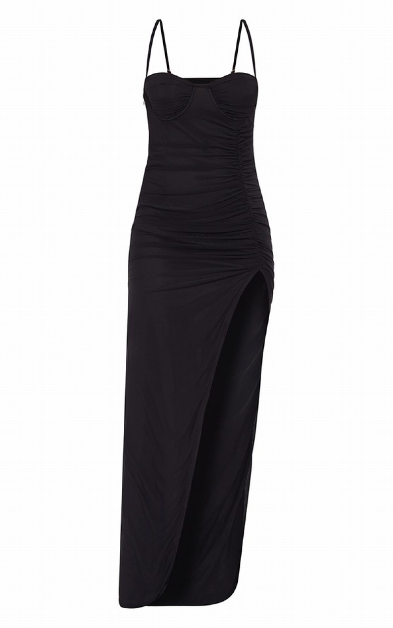 Rochie Pretty Little Thing Cup Detail Mesh Maxi Negrii | TEDA90641