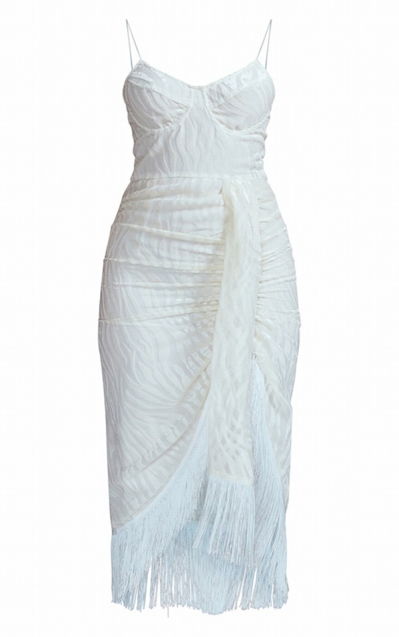 Rochie Pretty Little Thing Devore Tassel Detail UnderwiDraped Albi | SVKI08345