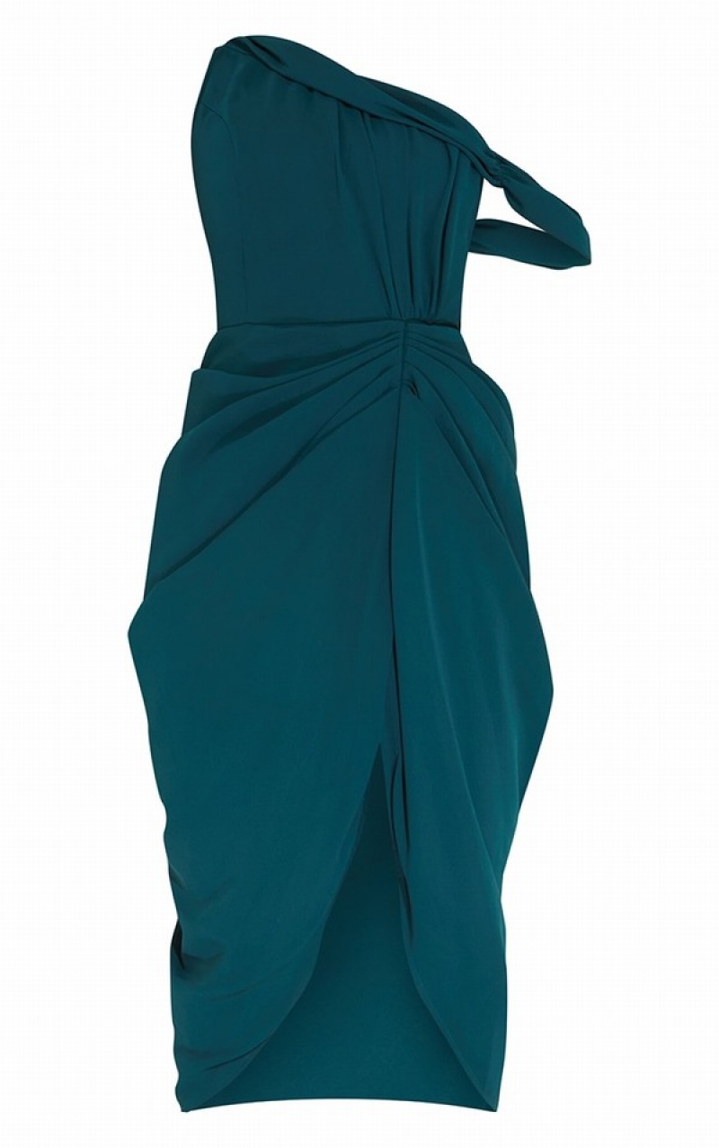 Rochie Pretty Little Thing Emerald Chiffon Asymmetric Curea Draped Turcoaz Verzi | NXCZ13568